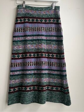 Stunning Vintage Striped Knit Midi Skirt in Green and Lavender by Bargello